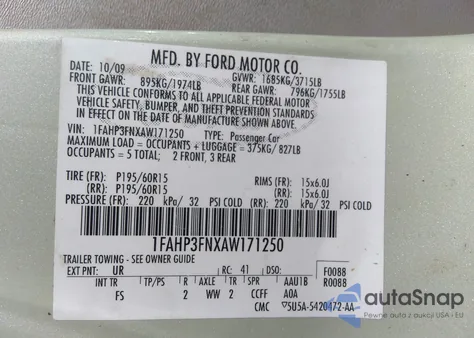 2010 Ford Focus from USA, damaged, VIN 1FAHP3FNXAW171250